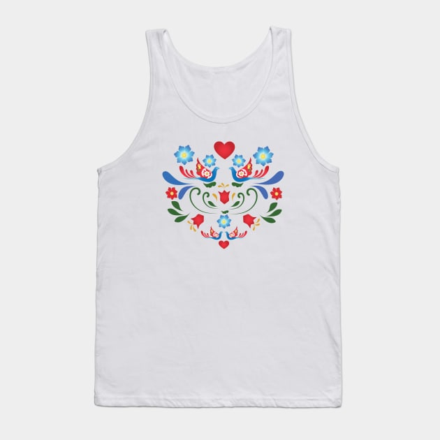 Birds and Flowers Folk-Art Design Tank Top by Deborah Goschy